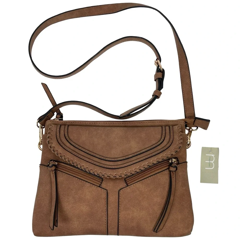 Maurices Crossbody Bag Womens Brown Boho Whipstitch Tassel Faux Suede Purse